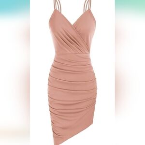 YESTTO Sexy V-neck Ruched Coctail Dress